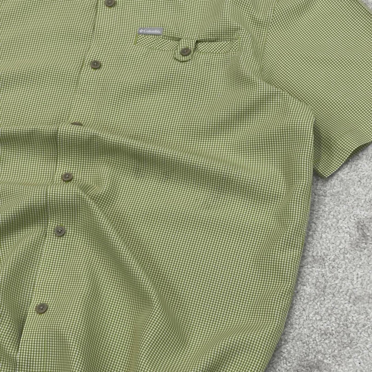 Green checkered Columbia technical shirt XL men's short sleeve button up autumn y2k style