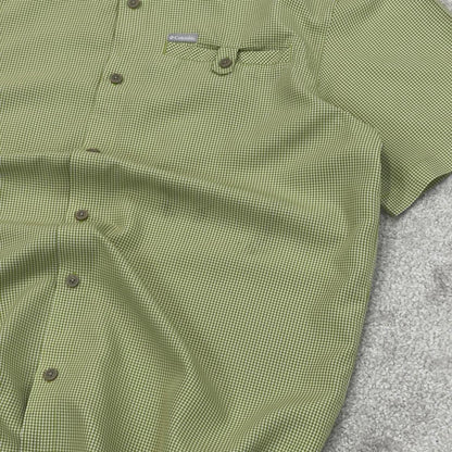 Green checkered Columbia technical shirt XL men's short sleeve button up autumn y2k style