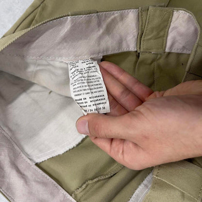 Khaki Dickies Pants W34L30 loose twill chino pleated 90s style skater pants