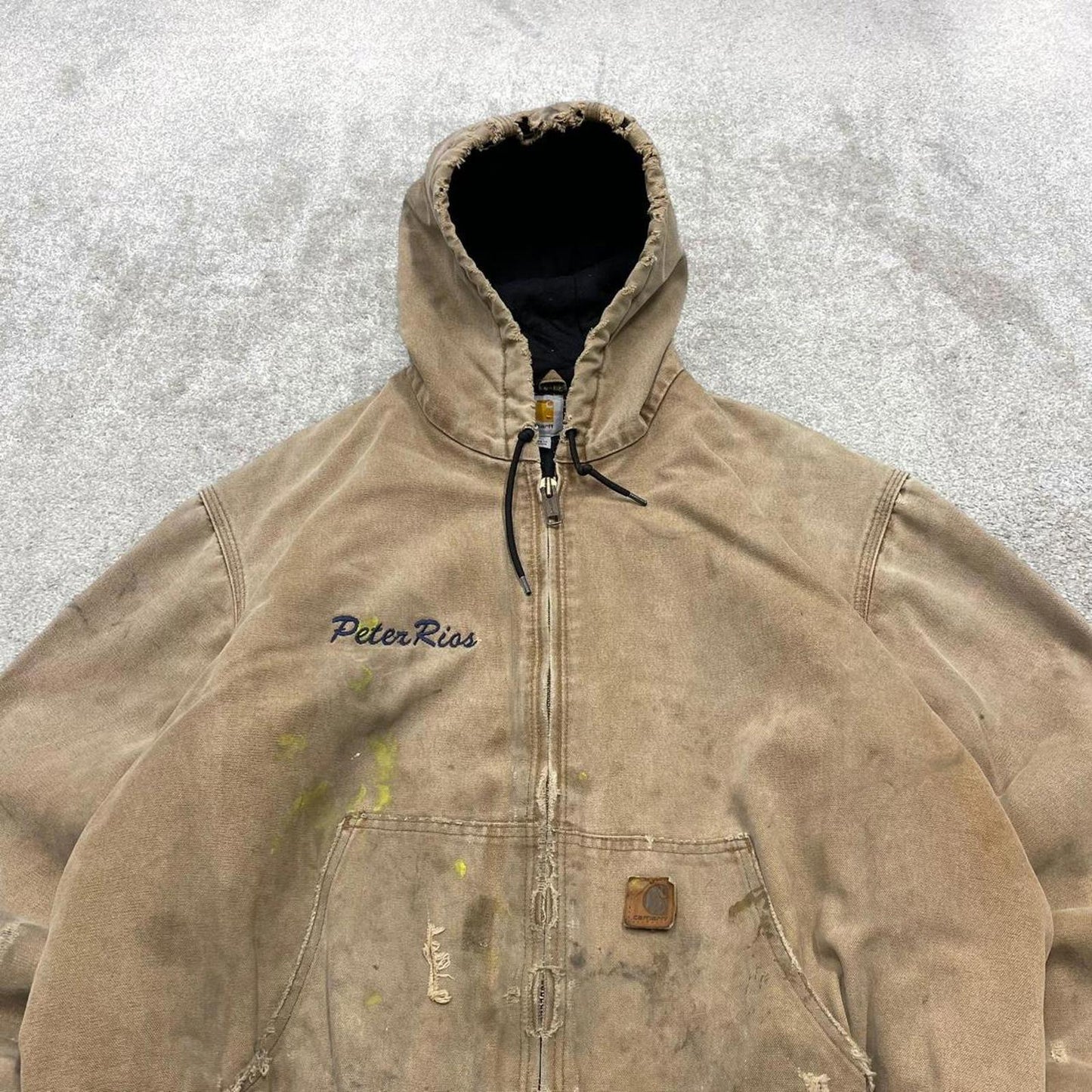 Vintage Carhartt hooded active jacket XL tan brown canvas 90s style skater bomber workwear