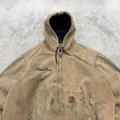 Vintage Carhartt hooded active jacket XL tan brown canvas 90s style skater bomber workwear