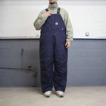 Vintage y2k baggy Carhartt dungarees wide leg navy Fire resistant bib & brace overalls workwear