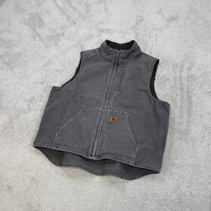 Grey vintage Carhartt Gilet XL thick canvas sherpa lined body warmer