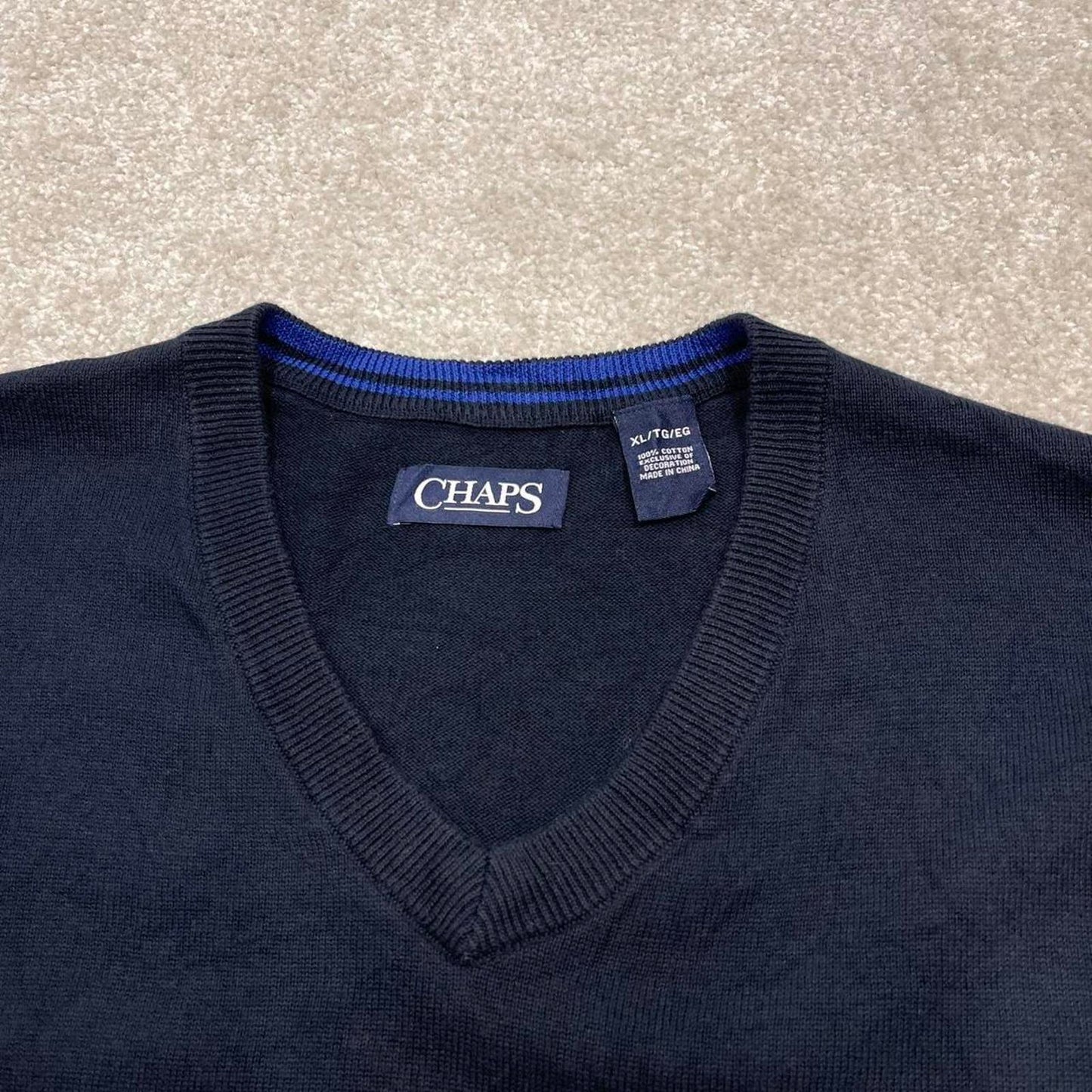 CHAPS knit sweater vest XL men's navy knitted V neck pull over y2k 00s style