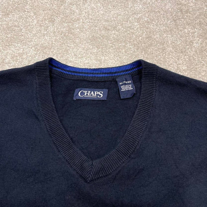 CHAPS knit sweater vest XL men's navy knitted V neck pull over y2k 00s style