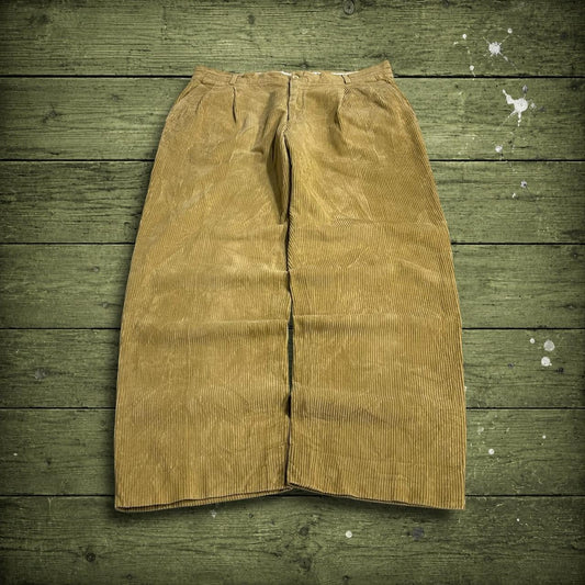 Vintage Yves Saint Laurent pleated corduroy pants tan W34L29 Wide wale chunky jumbo cord trousers