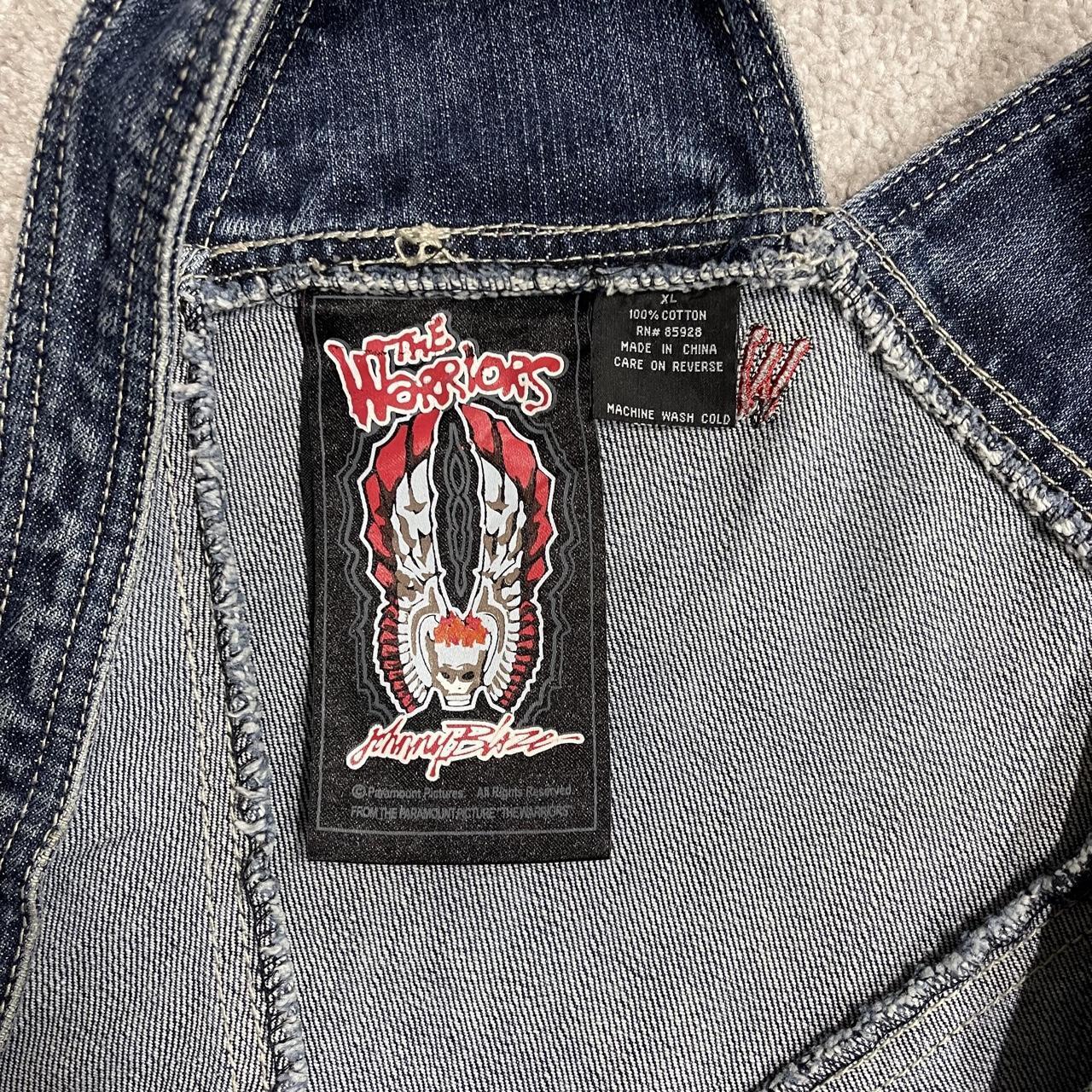 Johnny Blaze dungarees baggy y2k denim blue The Worriors embroidered bib overalls skater