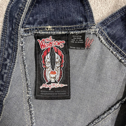 Johnny Blaze dungarees baggy y2k denim blue The Worriors embroidered bib overalls skater