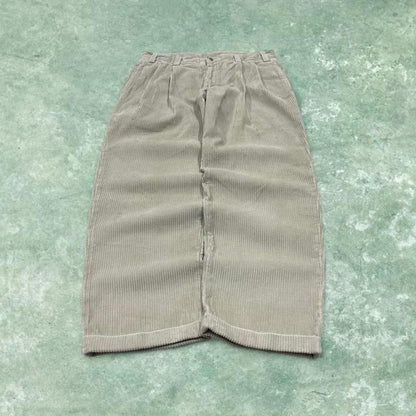 LL Bean baggy pleated corduroy pants beige Wide wale chunky jumbo cord trousers preppy