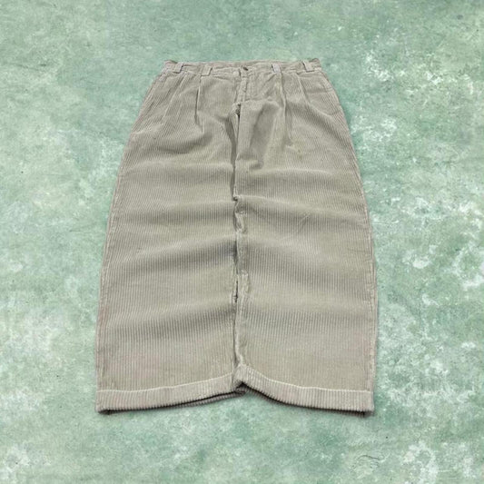 LL Bean baggy pleated corduroy pants beige Wide wale chunky jumbo cord trousers preppy