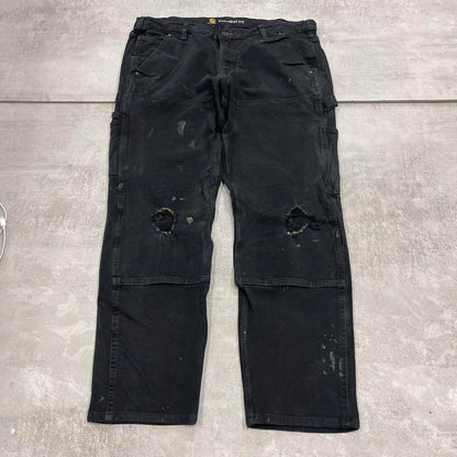 Black double knee Carhartt Carpenter pants size 14 straight fit cargo trousers