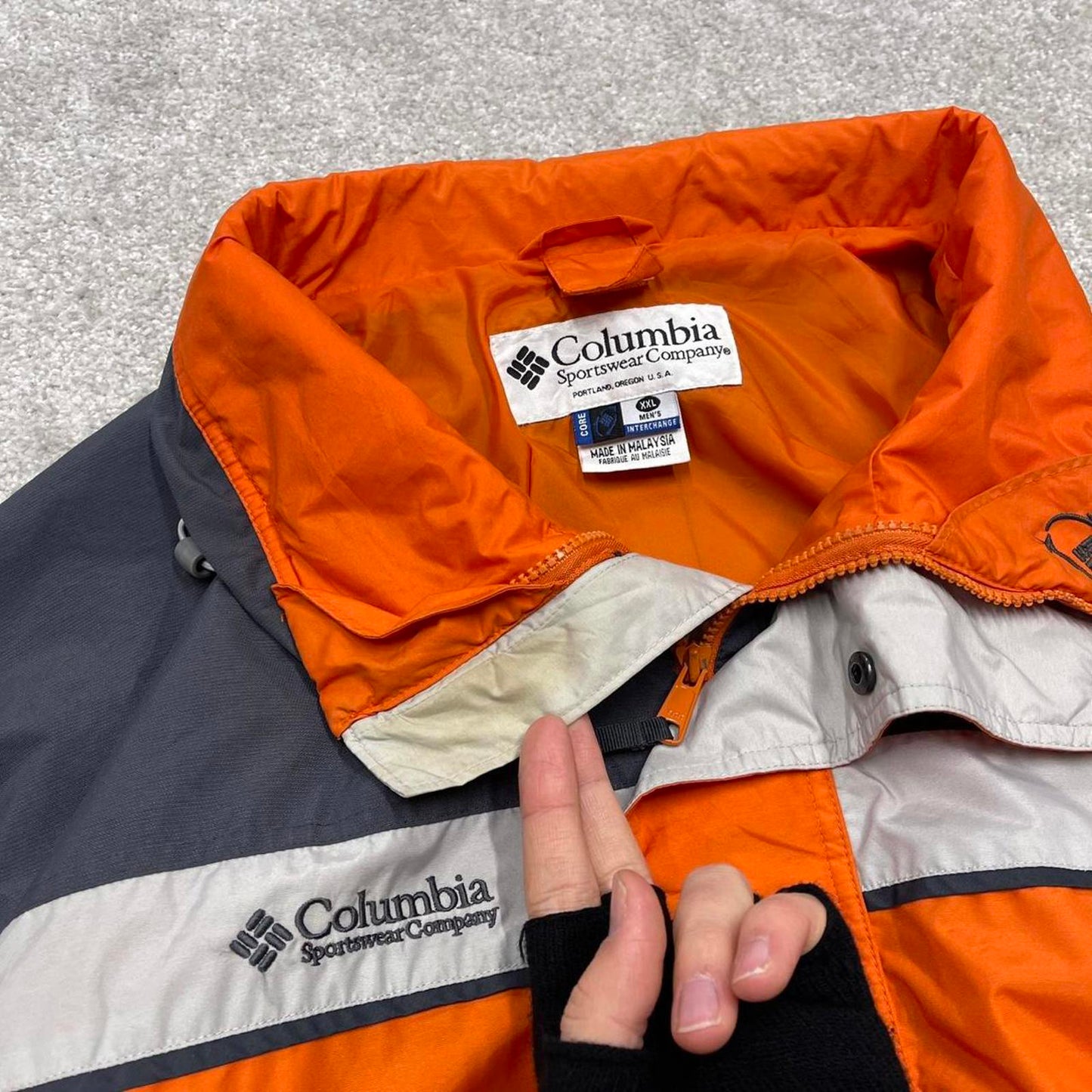 Y2K Columbia technical jacket orange Hooded paneled embroidered adjustable tech coat