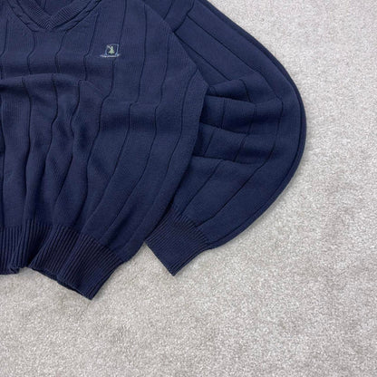 Navy IZOD Club chunky knit pullover jumper L embroidered logo V neck autumn y2k style