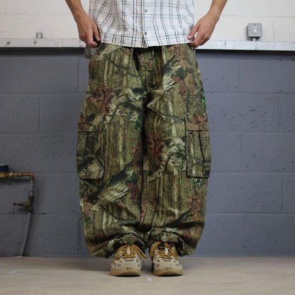 Baggy mossy oak camo cargo trousers hunting style Y2K khaki camouflage outdoors utility trousers