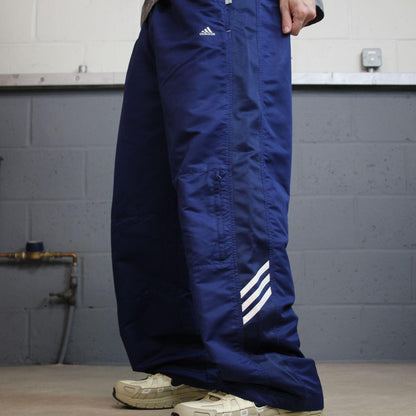 Adidas baggy tracksuit bottoms y2k L navy side stripe design embroidered logo track pants