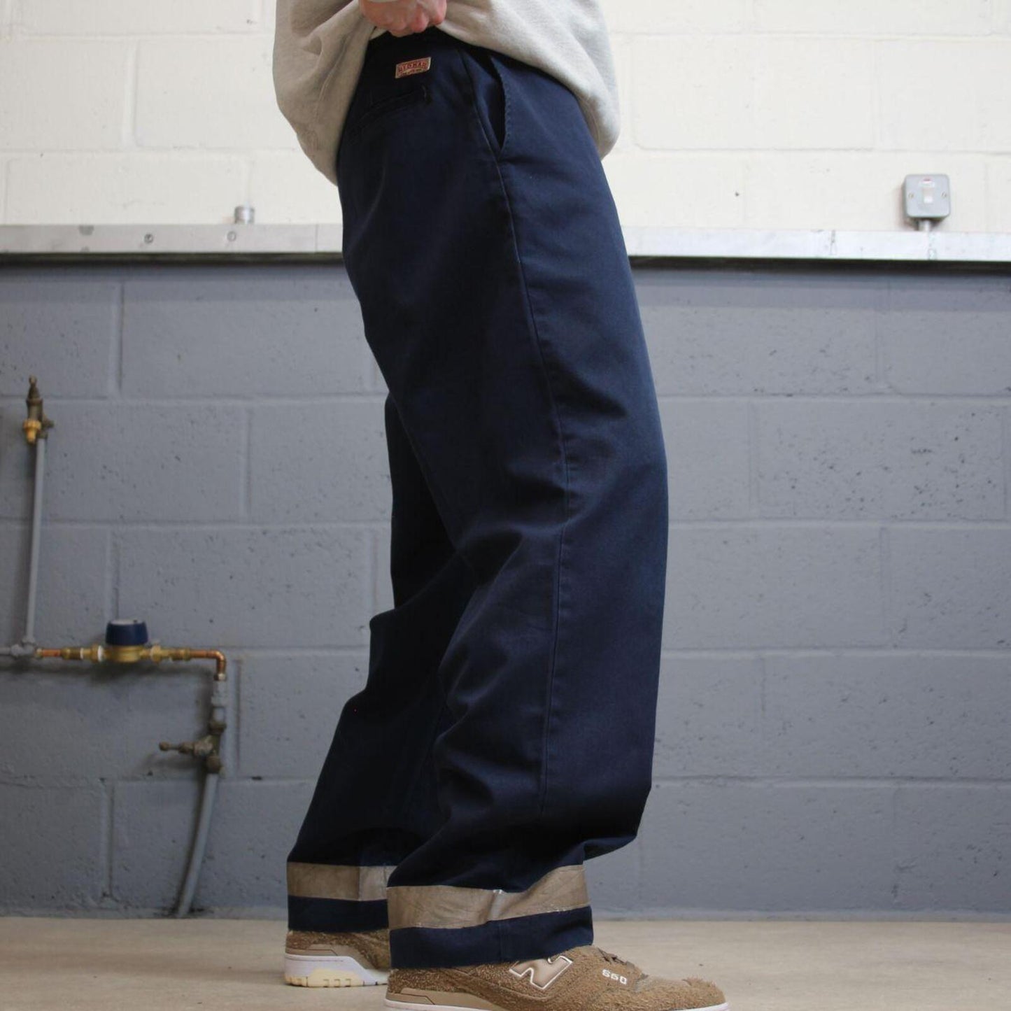 Loose vintage work pants faded navy Red Kap twill chino skate style trousers hi vi's detail