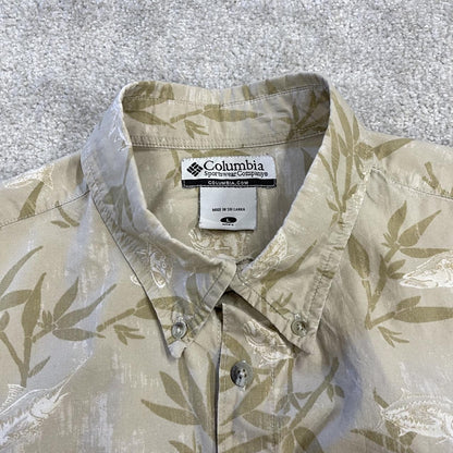 Columbia funky pattern short sleeve Hawaiian shirt khaki Y2K boxy fit fishing festival button shirt