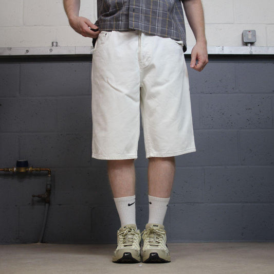 Long baggy denim shorts y2k white Loose skater surf style summer shorts