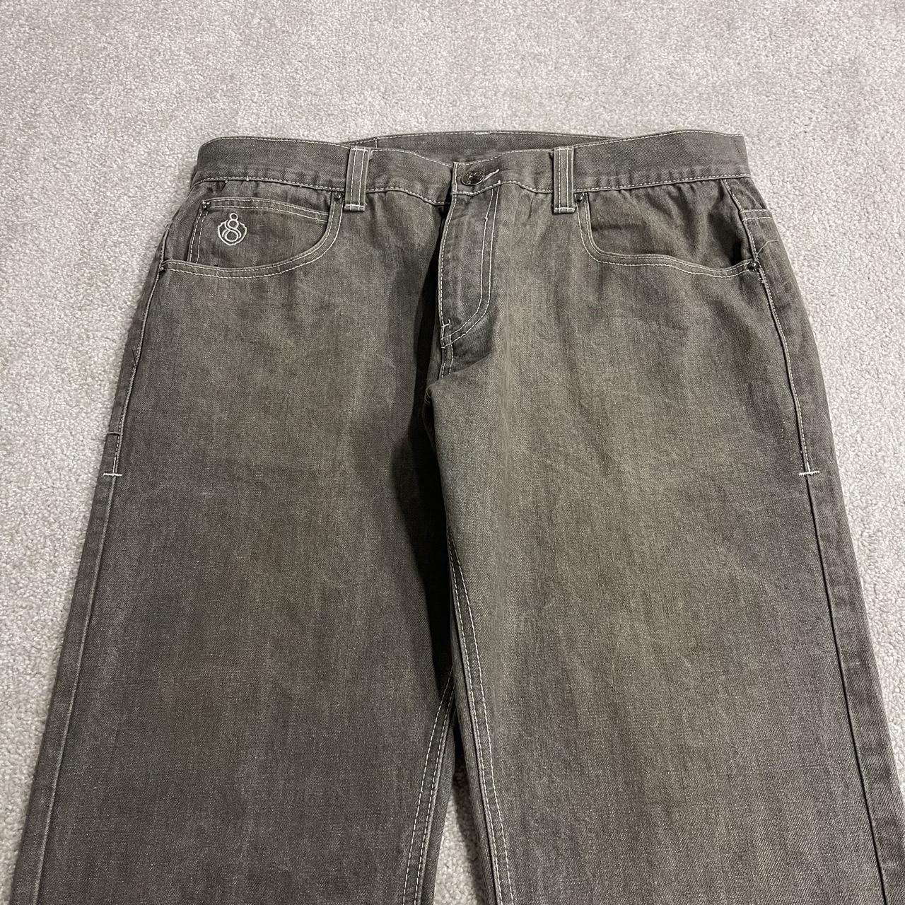 Y2K 8732 embroidered jeans grey denim W38L32 straight fit streetwear jeans