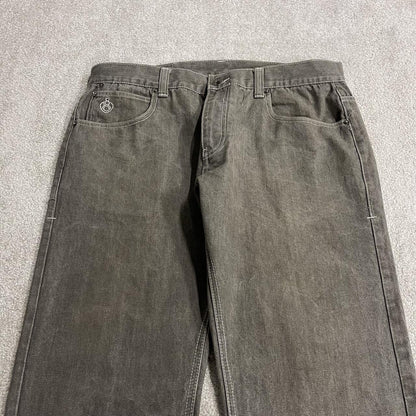 Y2K 8732 embroidered jeans grey denim W38L32 straight fit streetwear jeans