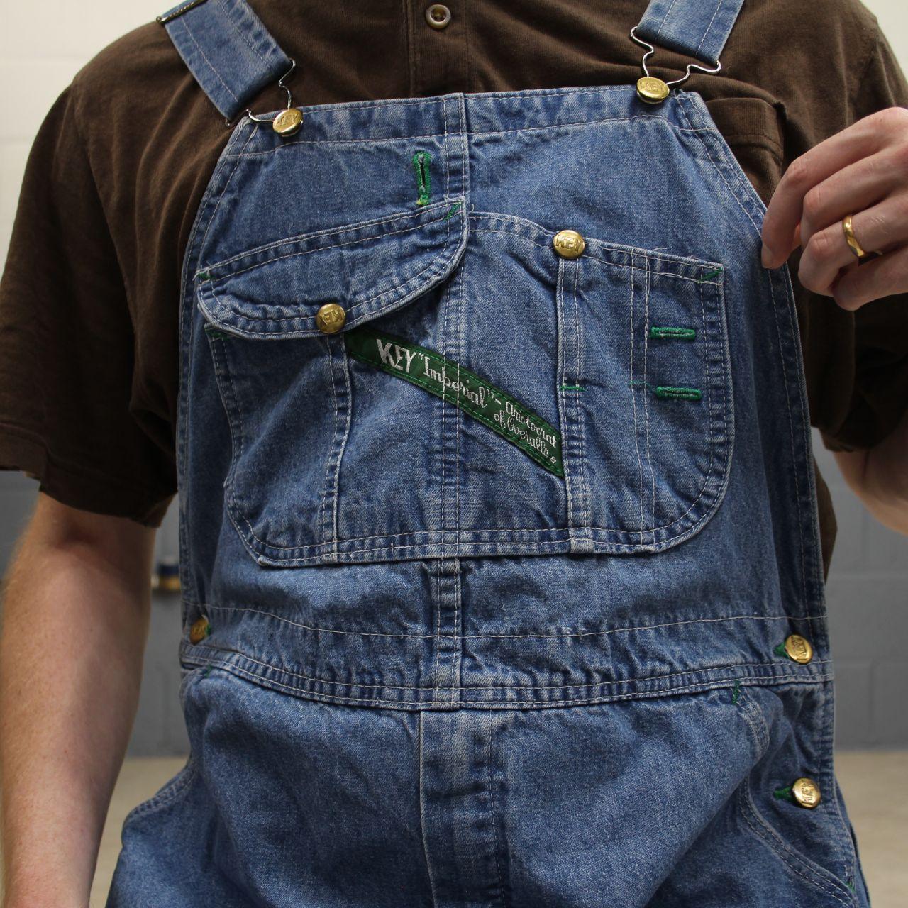 Vintage dungarees denim overalls blue Key workwear bib & brace utility