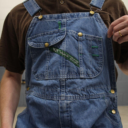 Vintage dungarees denim overalls blue Key workwear bib & brace utility