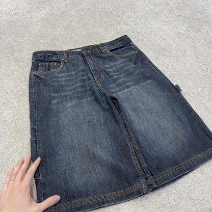 Y2K baggy denim shorts carpenter blue Bongo loose skater style surf jorts