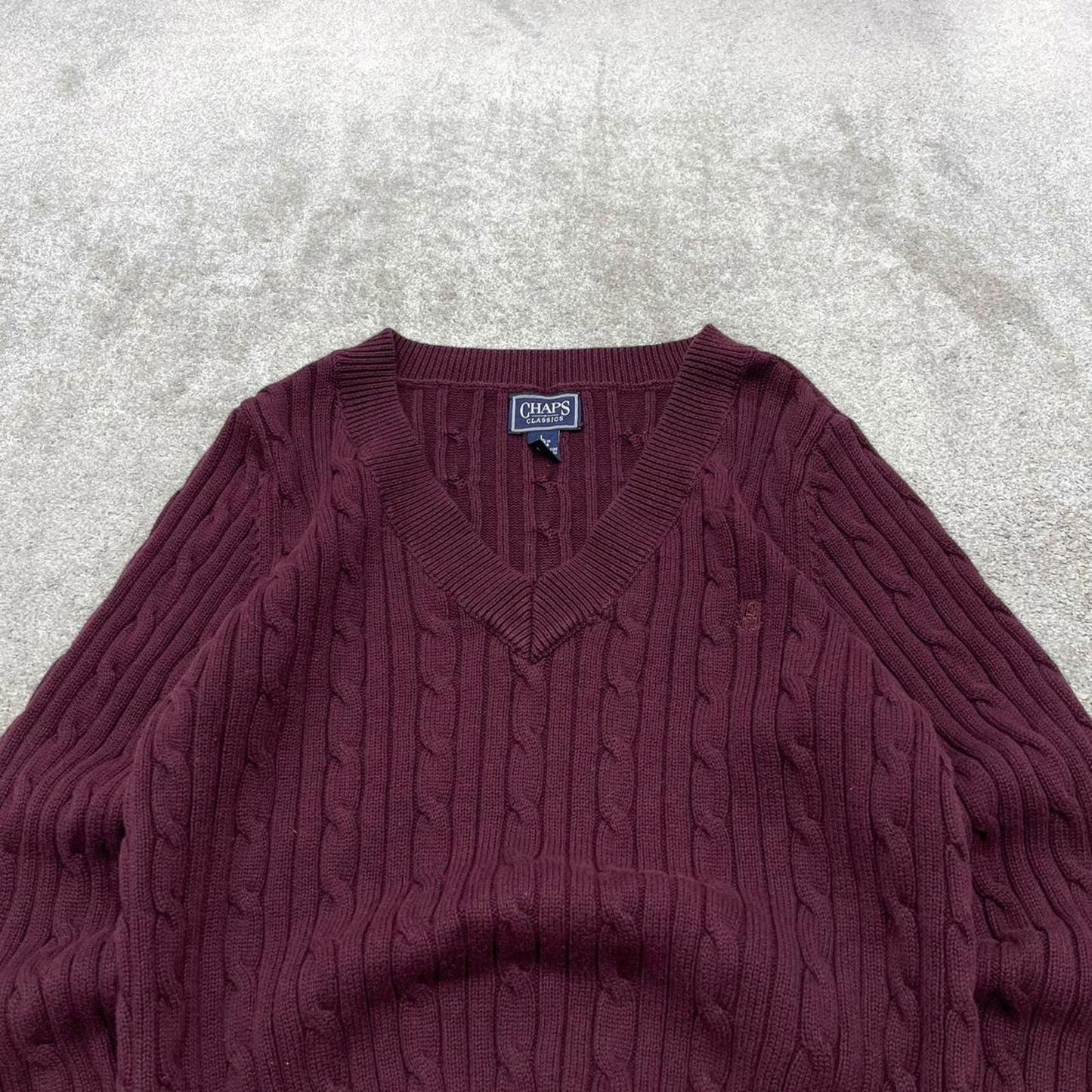00s CHAPS knit sweater jumper embroidered L women's maroon knitted pull over y2k 90s style