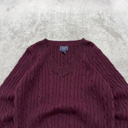 00s CHAPS knit sweater jumper embroidered L women's maroon knitted pull over y2k 90s style