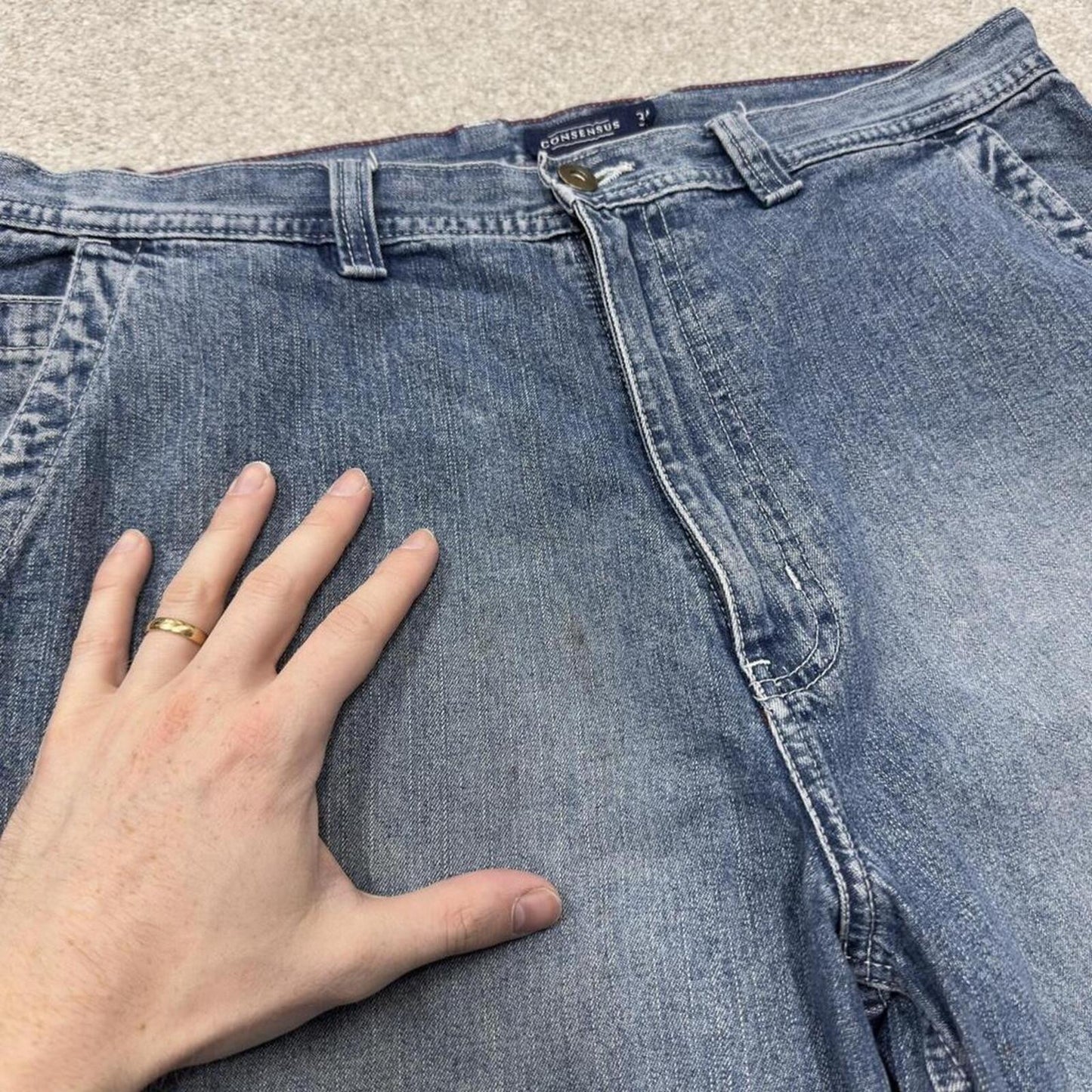 Denim carpenter shorts Y2K cargo blue Loose leg skater style surf jorts
