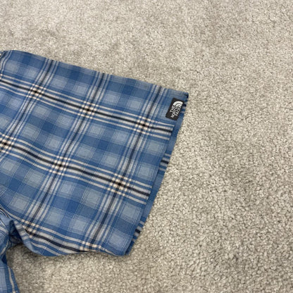 North Face checkered short sleeve shirt blue TNF festival surf style check shirt button down summer