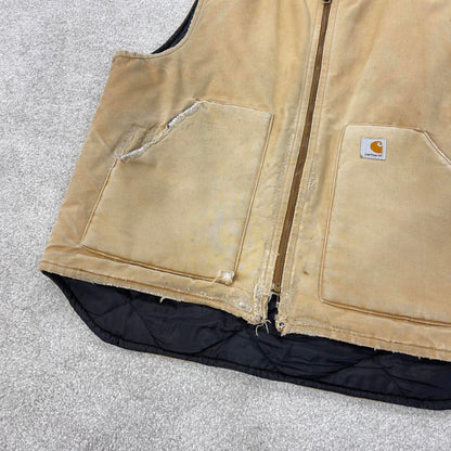 Tan vintage Carhartt Gilet XL canvas padded body warmer vest distressed