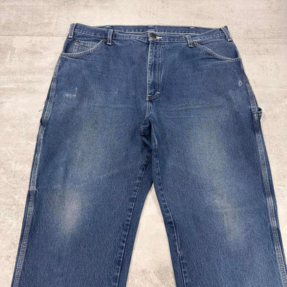 Blue Dickies carpenter jeans W40L30 Loose denim skater cargo trousers patch logo