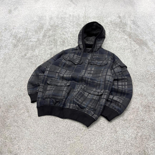 00s Billabong hooded jacket checkered XXL men's y2k style sherpa check winter coat