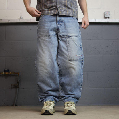 Vintage BOSS baggy carpenter jeans y2k W32L32 blue Loose thick denim skater style pants
