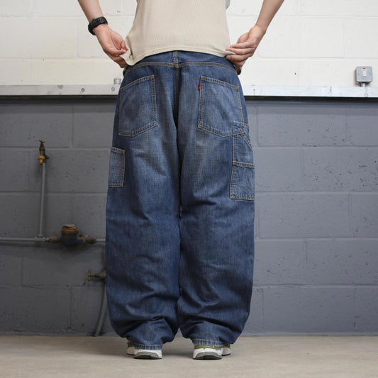 Blue baggy Levis carpenter jeans W38L30 loose skater thick denim 90s style cargos red tab logo