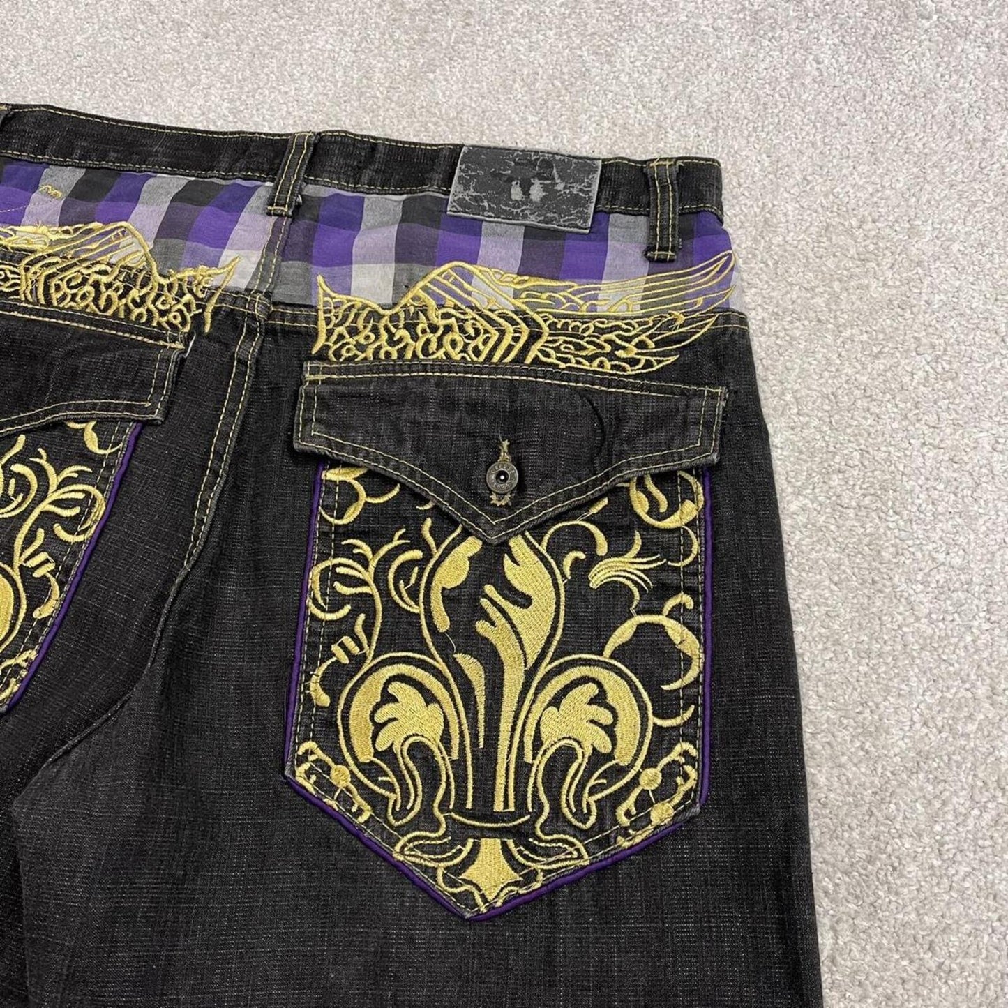 Y2k embroidered denim shorts black Refuse loose short skater style festival jorts