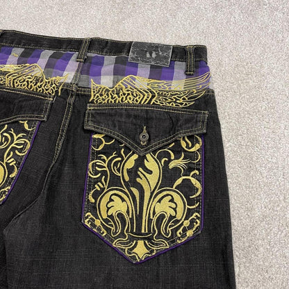Y2k embroidered denim shorts black Refuse loose short skater style festival jorts