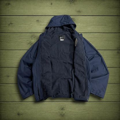 Y2K Nike technical jacket navy hooded full zip windbreaker coat embroidered football club