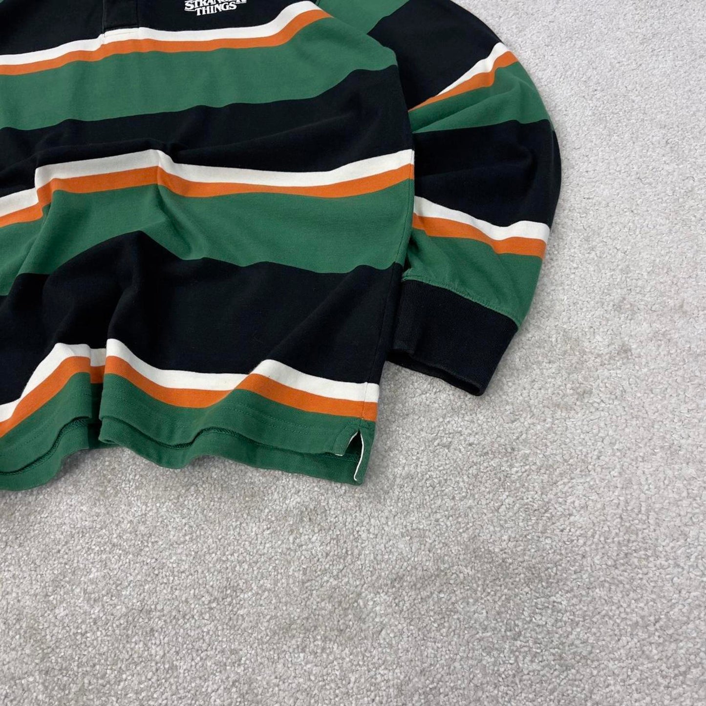 Green H&M Vintage-Inspired Rugby Shirt M Classic long sleeve rugby-style polo bold colour blocking