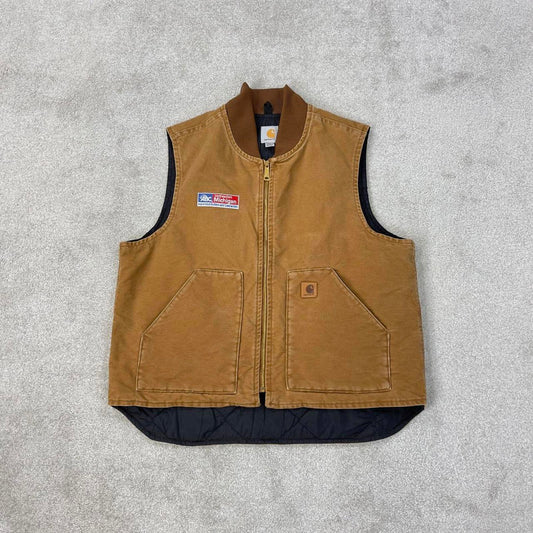 Tan Carhartt gilet XL thick canvas padded body warmer vest embroidered design American