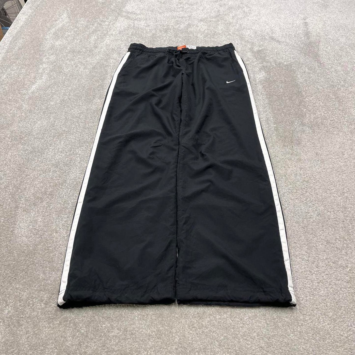 Y2k baggy Nike tracksuit bottoms wide leg black Loose lined embroidered striped track pants