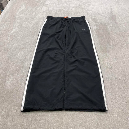 Y2k baggy Nike tracksuit bottoms wide leg black Loose lined embroidered striped track pants
