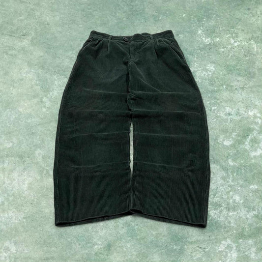 Vintage baggy pleated corduroy pants green Zanella wide wale chunky jumbo cord trousers