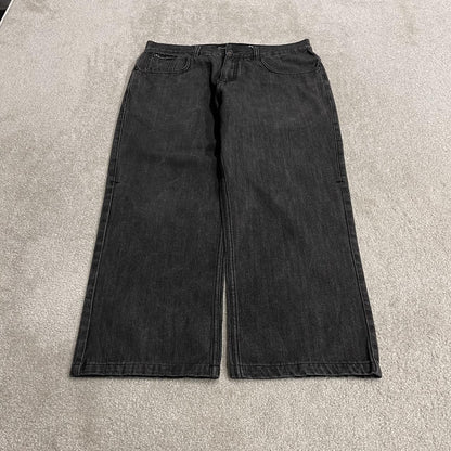 Y2K Rocawear embroidered jeans loose black denim Wide leg surf style pants embroidered stitch design