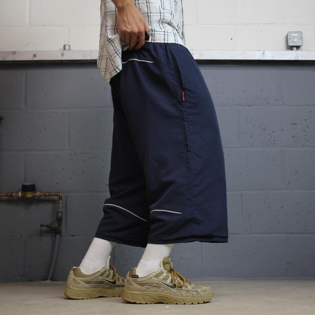 Baggy Slazenger 3/4 length shorts navy Long floaty lined y2k tracksuit sports shorts embroidered