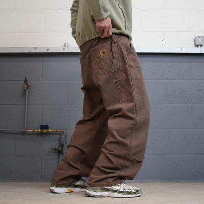 Carhartt double knee carpenter jeans brown  canvas W38L30 90s style thick loose leg cargos