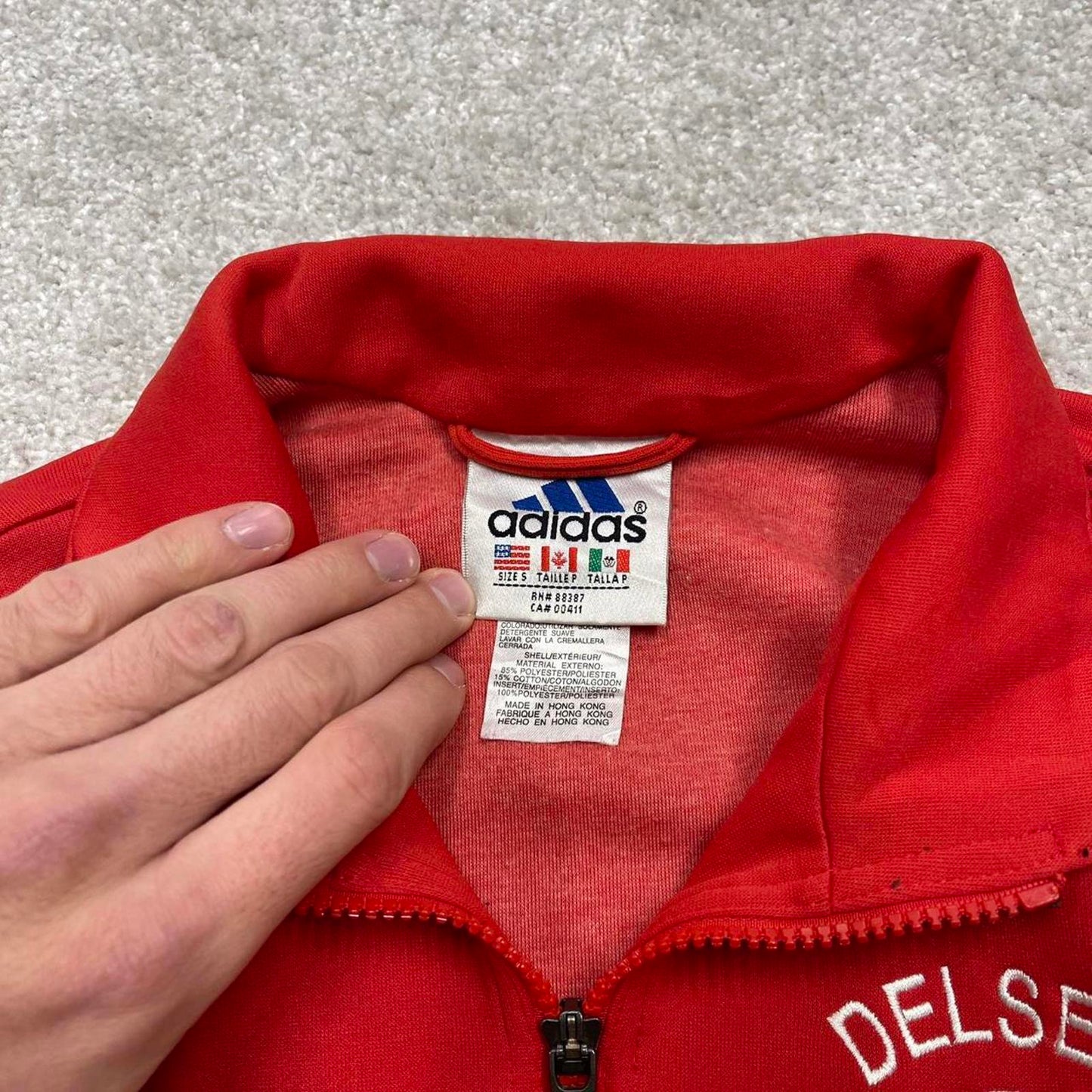Vintage Adidas track jacket Small y2k 00s style Red funky sports tracksuit top