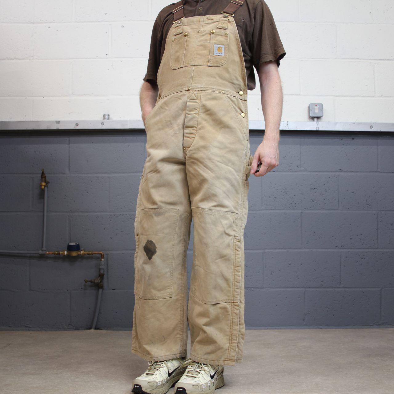 Vintage Carhartt dungarees tan overalls Bib & brace quilt lined utility workwear farmer