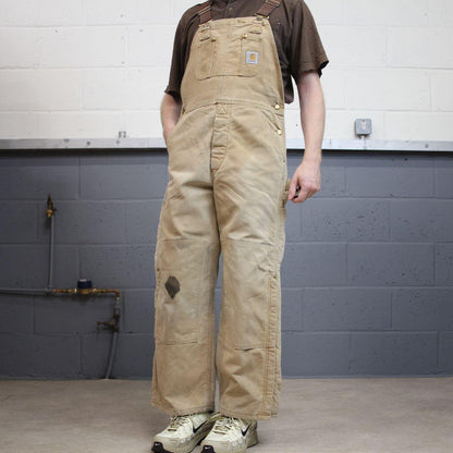 Vintage Carhartt dungarees tan overalls Bib & brace quilt lined utility workwear farmer